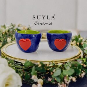 ROMANTIC El Yapımı 2’li Seramik Kulpsuz Espresso Fincanı